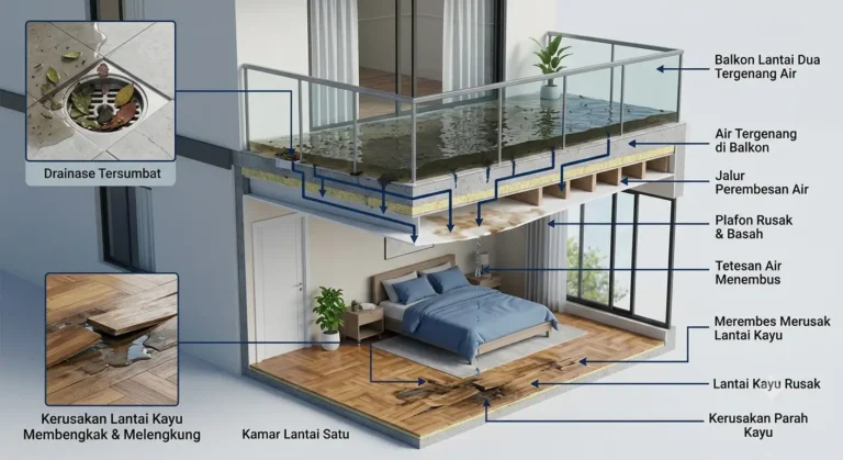 Balkon Lantai Dua Tergenang Usai Hujan Lebat? Jangan Biarkan Air Merembes Merusak Lantai Kayu Kamar Anda!